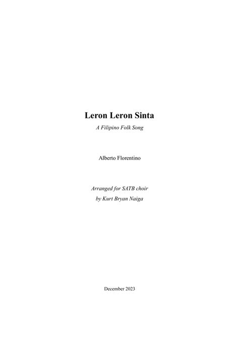 Leron Leron Sinta - 4-Part - Digital Sheet Music | Sheet Music Plus