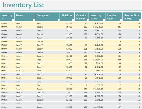 Inventory Sheet Template Excel Workbook