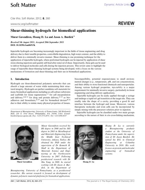 (PDF) Shear-thinning hydrogels for biomedical applications