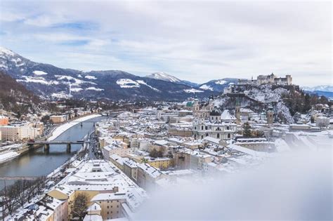 Premium Photo | Panorama of Salzburg in winter Snowy historical center ...