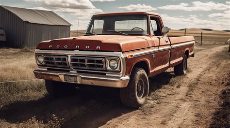 Old Ford Pickup Truck Parked On Dirt Road Background, Pickup Truck ...