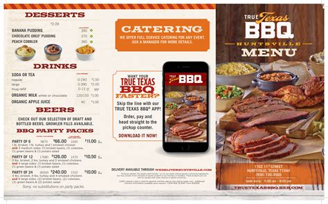 True Texas BBQ menu in Lubbock, Texas, USA