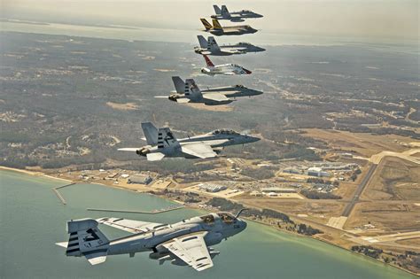 Navy formation over NAS Patuxent River (EA-6, F-18, T-45, F-35) : aviation