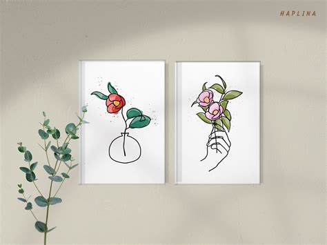 Printable Wall Art Set of 3 Line Art Wall Art Botanical - Etsy