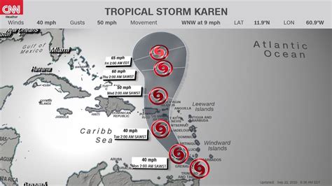 Tropical Storm Karen forms east of the Windward Islands