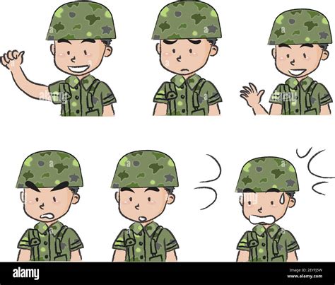 vector cartoon soldier cute face emoji sticker set Stock Vector Image ...