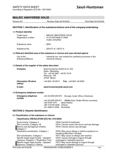 Maleic Anhydride Msds