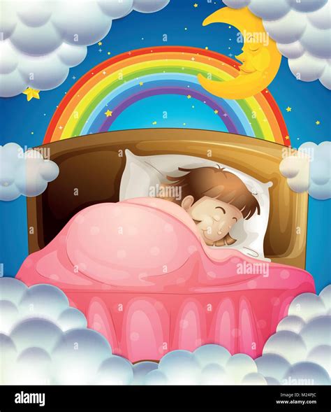 Bedtime with girl sleeping in bed illustration Stock Vector Image & Art ...