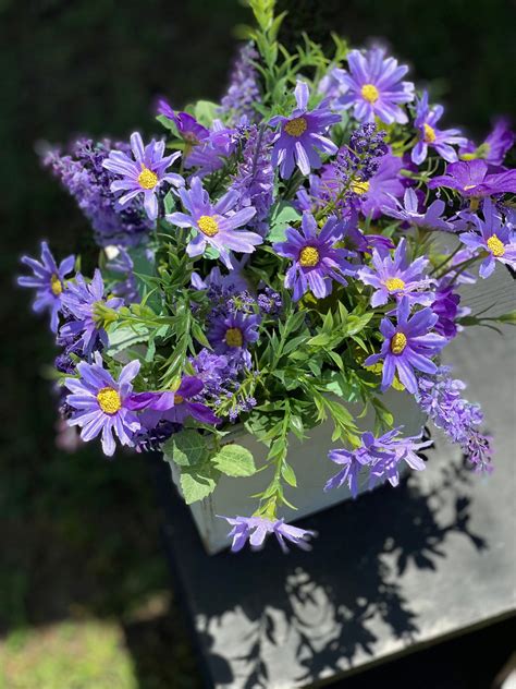 Flower Arrangement Lavender Daisies and Greenery Planter | Etsy