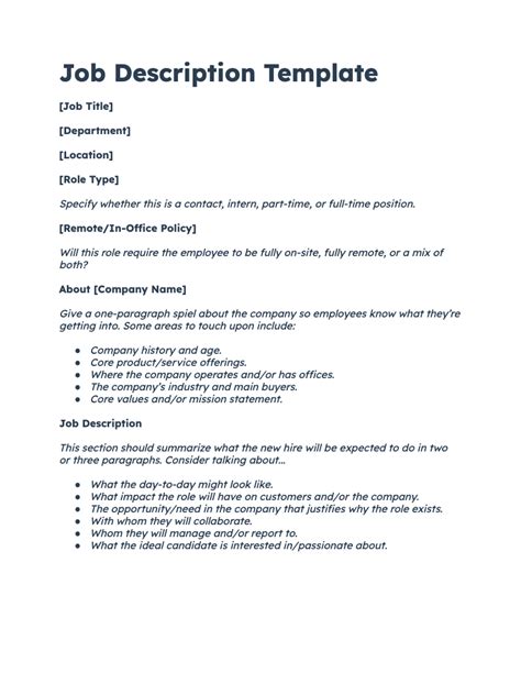 Simple Job Description Example