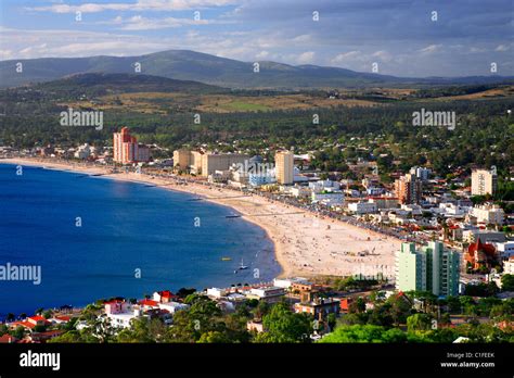 Aerial view of Piriapolis City and beach. Maldonado, Uruguay, south ...