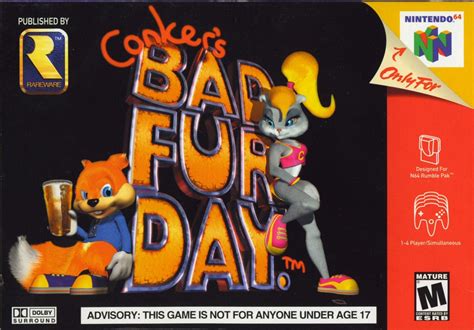 Conker's Bad Fur Day (2001) Nintendo 64 box cover art - MobyGames