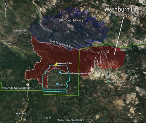 Washburn Fire map 10:10 p.m. PDT July 14, 2022 - Wildfire Today