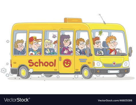 School bus with a funny driver and passengers Vector Image