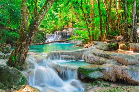 Beautiful Waterfall in Tropical Forest Stock Photo - Image of foliage ...