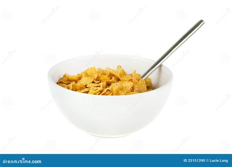 Bowl Of Cereal With Spoon On White Stock Photo - Image: 25151390