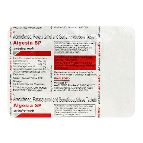 Algesia SP Tablet 10'S : Price, Uses, Side Effects | Netmeds