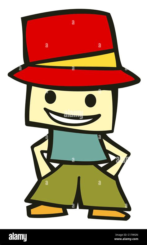 Friendly boy with his hands in his pockets and a funny red hat ...