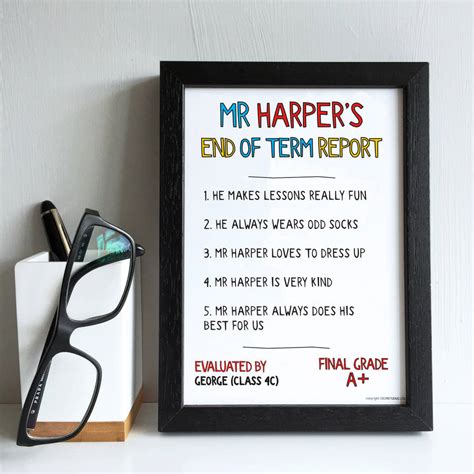 Personalised Teacher End Of Term Report Card Print By coconutgrass