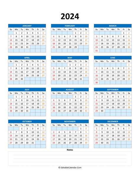 Fillable Calendar 2024 With With Notes – NBKomputer