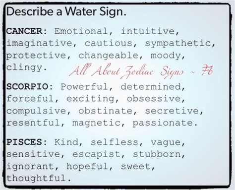 the words describe water sign in black and white, as well as some type ...