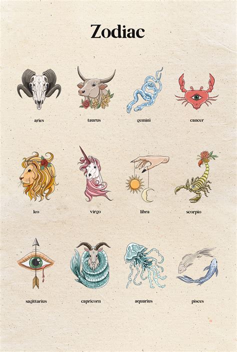 Zodiac a set of astrology illustrations with zodiac signs such as a ...