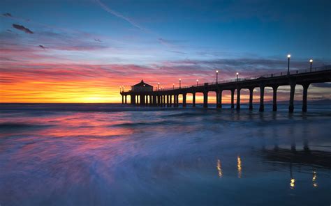 United States, California, Manhattan Beach, sunset, bridge wallpaper ...