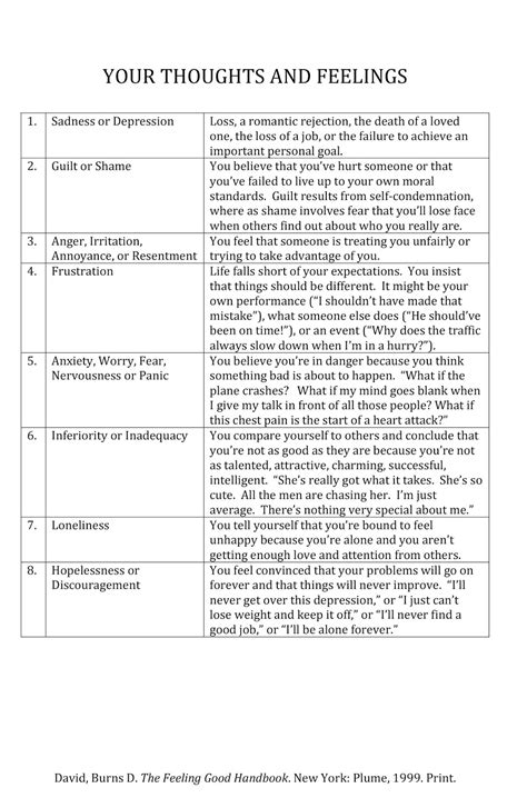 David Burns Feeling Good Worksheets Pdf