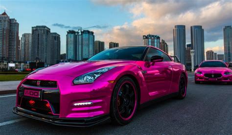 Chrome-Pink Wrapped Nissan GT-R and Maserati Quattroporte | Maserati ...