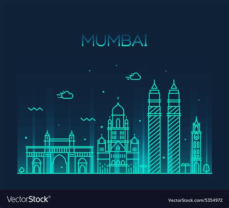 Mumbai city skyline line art Royalty Free Vector Image