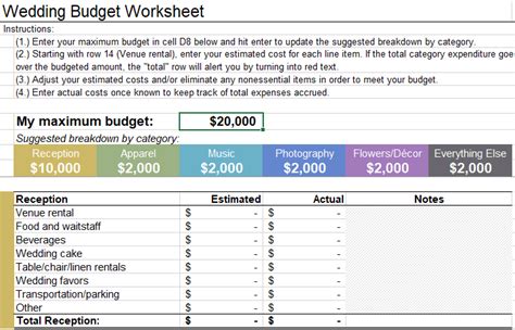 Wedding Budget Worksheet | Little Wedding Guide