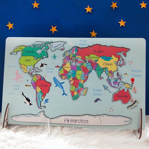 Kids World Map Puzzle Montessori Game Wooden Map of the World | Etsy