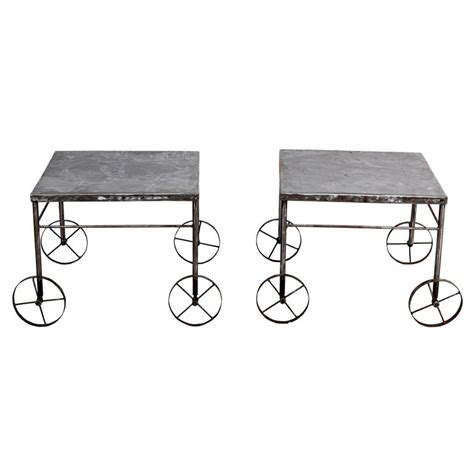 Pair of Industrial Style Metal Tables with Wheels at 1stDibs