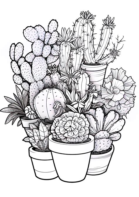 Premium AI Image | a drawing of cactus and cactus in a black and white ...