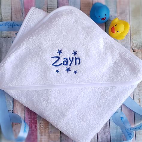 Personalised Hooded Baby Towel Baby Towel Embroidered Stars