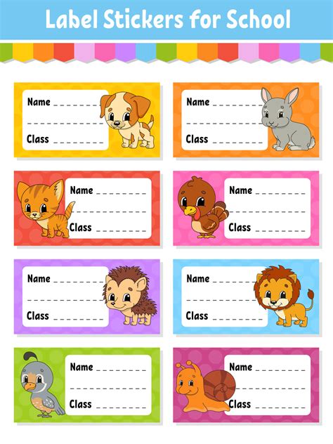 Name and class. Back to school labels. Set stickers for notebook ...