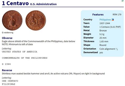 1 Centavo Filipinas 1944 U.S. Administration Coin | Coin Talk