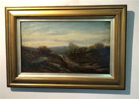 Signed Indistinctly Antique Oil Painting On Board Moorland Landscape ...