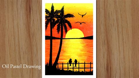 Easy Sunset Scenery Drawing with Oil Pastel | How to draw Sunrise ...