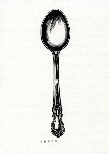 a black and white drawing of a spoon