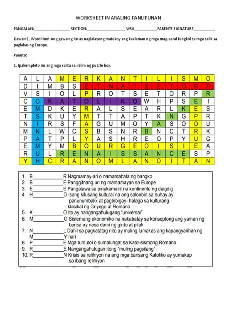 Learning Activities In Araling Panlipunan - Printable Templates Free