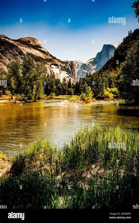 color image of u-shaped valley and the half dome in Yosemite Park with ...