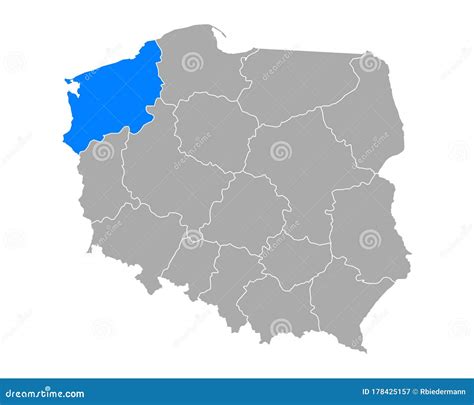 Map of Zachodniopomorskie in Poland Stock Vector - Illustration of blue ...