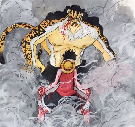 Tbh, I'm so proud of this painting I did of Luffy vs Lucci : r/OnePiece