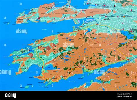 Iveragh Peninsula map, Waterville Town, County Kerry, Ireland Stock ...