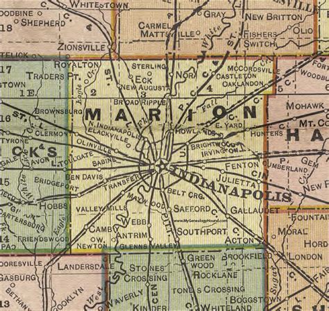 Marion County, Indiana, 1908 Map, Indianapolis