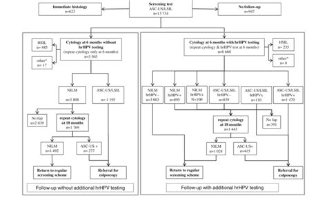 Follow-up protocols and flow of ASC-US/LSIL screening results for ...