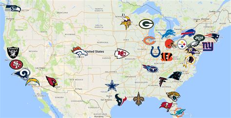 Map of National Football League (NFL) Teams | Nfl teams, All nfl teams, Nfl