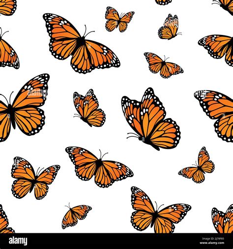 Seamless pattern with Monarch butterflies, vector illustration Stock ...