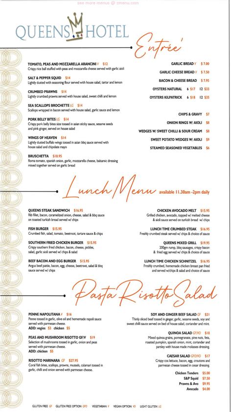 Menu at Queens Hotel pub & bar, Ayr